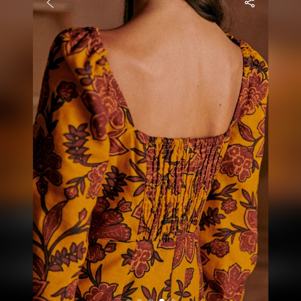 Sezane Carola Dress in Mustard and Burgundy Floral - Picture 4 of 6